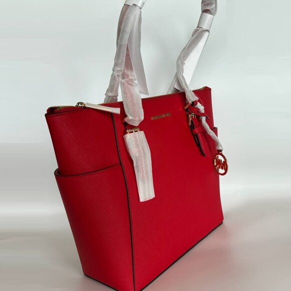NWT MICHAEL KORS CHARLOTTE LARGE TOP ZIP SAFFIANO LEATHER TOTE BAG BRIGHT RED - Picture 2 of 16